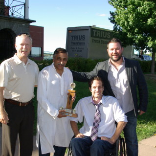 In photo, left to right: Matthew Tweedie, Partner, Cox & Palmer; Mohan Iyengar, Samosa Delite receiving his trophy from Courtney Keenan, Ability New Brunswick President; and Mike McAloon, Ability NB Board Member.